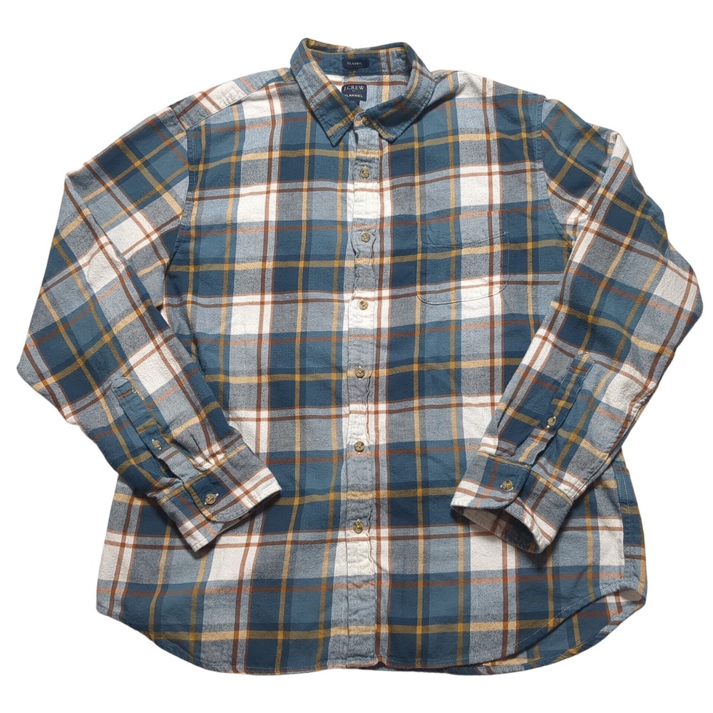 J.Crew Mens XL‎ Classic Fit Flannel Shirt Blue Plaid Long Sleeve Cotton